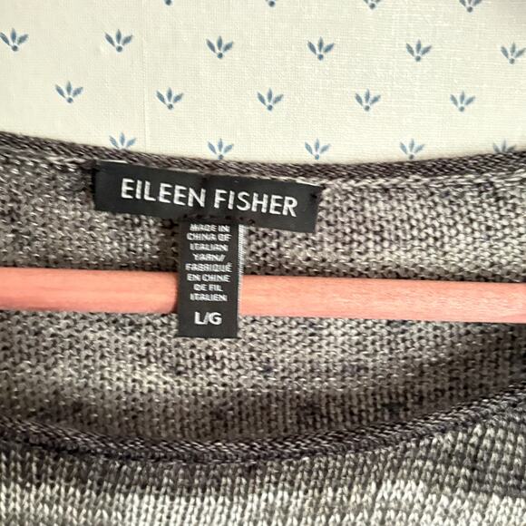 Eileen Fisher Linen Stripe Sweater L Gray Coastal Travel Capsule Minimalist - Picture 4 of 6